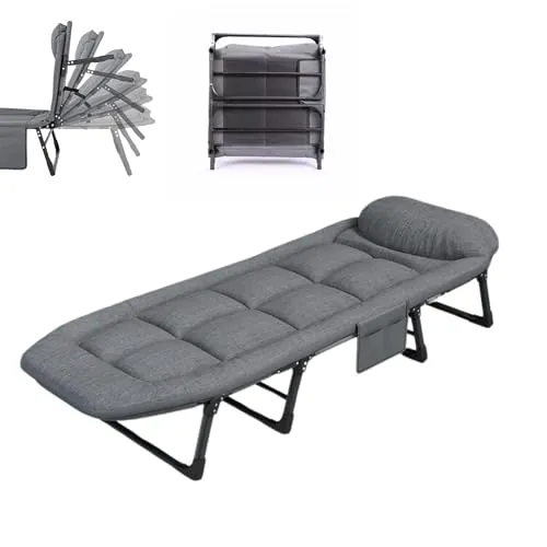 MAGIC SELECT Cama de Camping Acolchada. Camastro para Acampar Plegable. Cama de Campo. Cama de Viaje con Almohada, Bolsillo. Algodón y Lino. Acerco al Carbono (200x63cm).