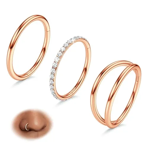 BodyBonita 3 Piezas Piercing Nariz Aros - Acero Inoxidable 316L 18G Anillos Aro Doble Circonia Cúbica Piercing Oreja Septum Tragus Hombre Mujer Daith Rook Helix Piercing Pendientes Aros Oro Rosa 10mm