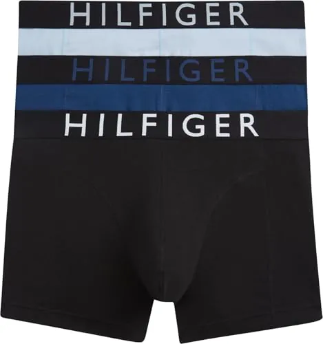 Tommy Hilfiger Calzoncillos bóxer Pack de 3 Hombre Trunks con Logotipo en la Cintura, Multicolor (BRZ BLU/Blk/BLU JN), L