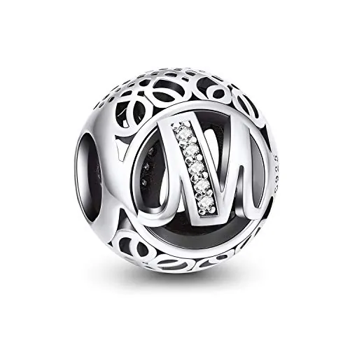 NINGAN Abalorios Charms Colgantes de Alfabeto Cuentas Plata de Ley 925 con Circonita cúbica Transparente Compatible con Pulsera Pandora & Europeo, Charms de Letra para Mujer Niña
