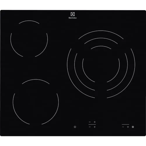Electrolux EHF6232IOK Placa Vitrocerámica, 60 cm, 3 Zonas de Cocción, Control Táctil Independiente, Bloqueo Seguridad, Indicadores de Calor, Serie 300, Negro