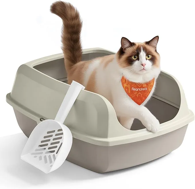 Feandrea Caja Arenero con Bordes Altos, Tamaño XXL, Abierta, con Pala, para Gatitos y Gatos Grandes, Beige Capuchino PPT010LH01