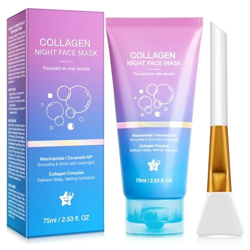 Mascarilla de Colágeno,Collagen Night Wrapping Mask,Mascarilla Facial de Colágeno para Envolver Durante la Noche,Hidratación Intensa,Minimiza Poros,Reduce Arrugas y Mejora la Elasticidad de la Piel