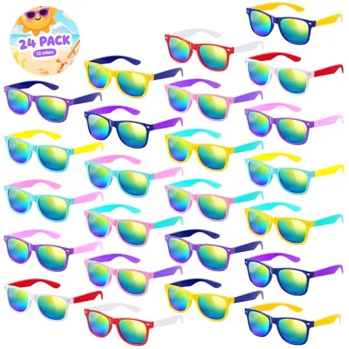 Mikulala 24 Pares de Gafas de Sol para Niños, Gafas de Sol Colores Neón a Granel - Detalles para Fiestas Infantiles, Regalos para Cumpleaños y Suministros para Fiestas
