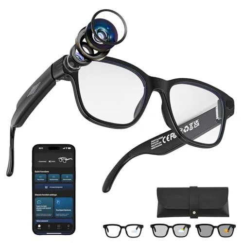 DoeDoefong Gafas inteligentes AI con cámara HD de 8MP y video de 1200P – Lentes intercambiables, batería de 270mAh, micrófono dual con reducción de ruido, Bluetooth, WiFi y traducción en vivo – para
