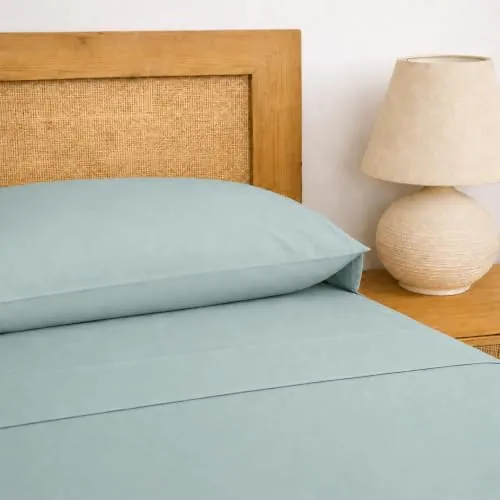 TRAMAS+ Sabanas 180x190 / 200cm 100% algodón, Juego de sábanas 4 Piezas, Sabana Bajera Ajustable, Encimera, 2 Fundas de Almohada 110x45cm, Certificado Oeko Tex- (Cama 180, Agua Marina)