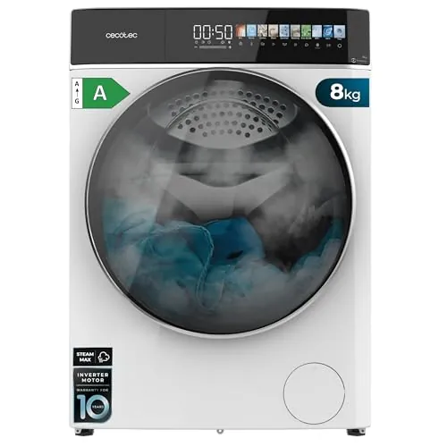 Cecotec Lavadora Secadora 8-5Kg Carga Frontal Bolero Wash&Dry 85900 Inverter A, 1400 rpm, 11 programas, Motor Inverter Plus, pantalla FullColor 10,3", Funciones SteamMax, Stop&Go, Delay End