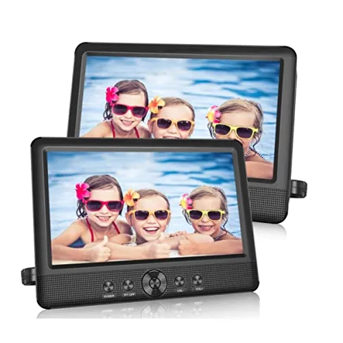 Reproductor DVD Dual de 10 Pulgadas portátil BSL-10D | Reproductor de Archivos Multimedia | Reproductor de CD y DVD | Puertos USB, SD/MMC | Batería de 2.500mAh.