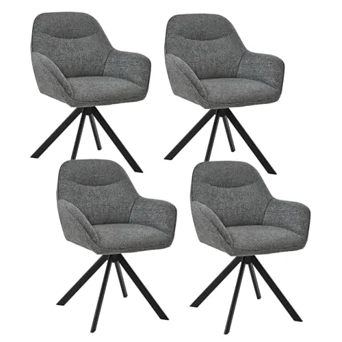 Goeurvant Juego de 4 sillas giratorias para comedor con reposabrazos, silla tapizada de chenilla giratoria 360°, silla de cocina giratoria con patas de metal para comedor, salón, oficina, gris