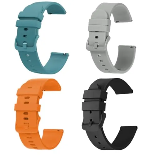 4 Piezas Correa 22mm Compatible, Correas Deportiva de Silicona Suave Repuesto, Pulseras de Repuesto Universal de Liberación Rápida (Gris/Verde/Naranja/Negro)