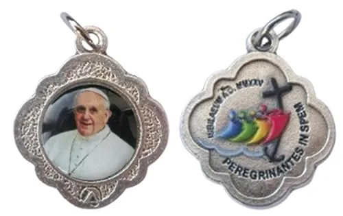 Generico Medalla Jubileo 2025 Papa Francisco con logo impreso en UV ultra violetti con anillo 2 cm, Small, Aleación de metal ligero de zamak, zamak