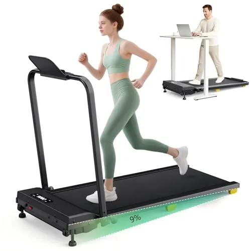 UREVO Cinta de Correr Plegable con Inclinación de 9%, 2.5HP Cinta de Andar eléctrica, Walking Pad Compacta para casa y Oficina, Modo HIIT de un Toque, Control Remoto y Pantalla LED