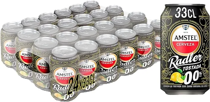 Amstel Radler 0,0 Cerveza Tostada Limon Sin Alcohol Pack lata 24 x 33cl