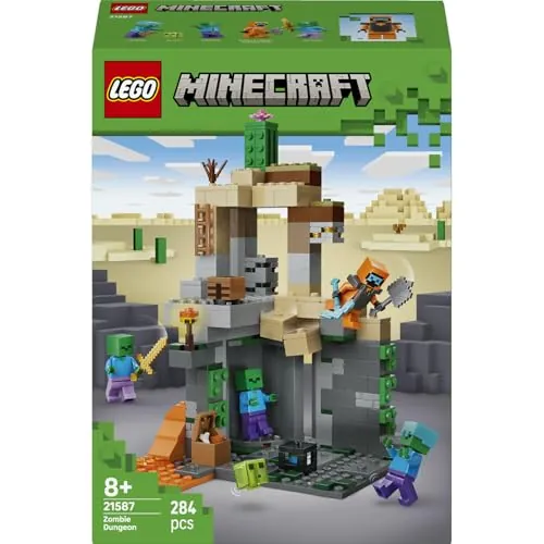 LEGO Minecraft La Mazmorra de Zombis 21587 | Juguetes para niños de 8+ años, juego interactivo con minifigura de Errante, 3 figuras de zombis, regalo gamer, 284 piezas