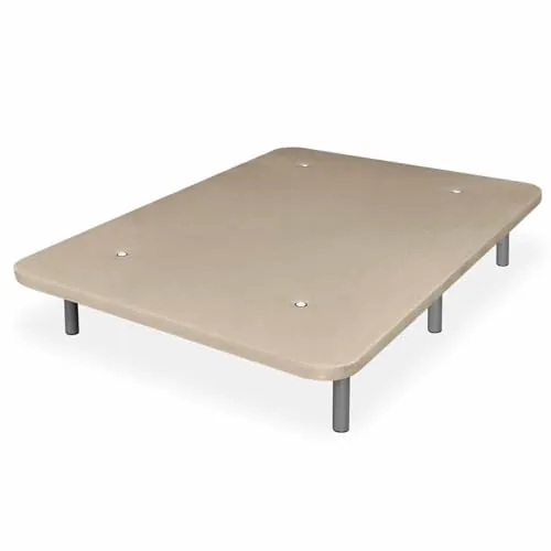 amuéblate online - Base Tapizada 3D Extra Reforzada, Resistente y Robusta, con Barras de Refuerzo y 6 Patas metálicas roscadas de 25cm, 105x200, Beige