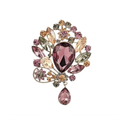 WUYJI Broches y alfileres para mujer, Este broche de hoja de diamantes de imitación vintage para mujer se puede combinar con vestidos, suéteres y vestidos de noche