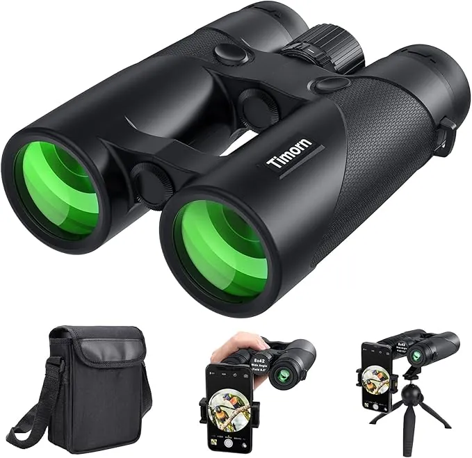 Prismáticos Profesionales Largo Alcance 8x42: Timorn Binoculares Potentes Impermeables Vista Grande con Trípode Adaptador para Teléfono para Observacion de Aves, Caza, Astronomicos