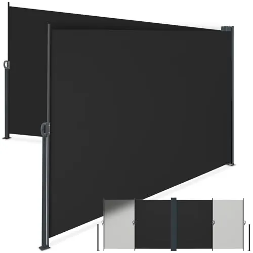tectake® Toldo Retractil Exterior Doble 200x600 cm, Toldos Exterior Terraza, Separador de Ambientes, Paravientos, Toldo Lateral, Toldos Terraza, Parasol Lateral Jardin - Negro