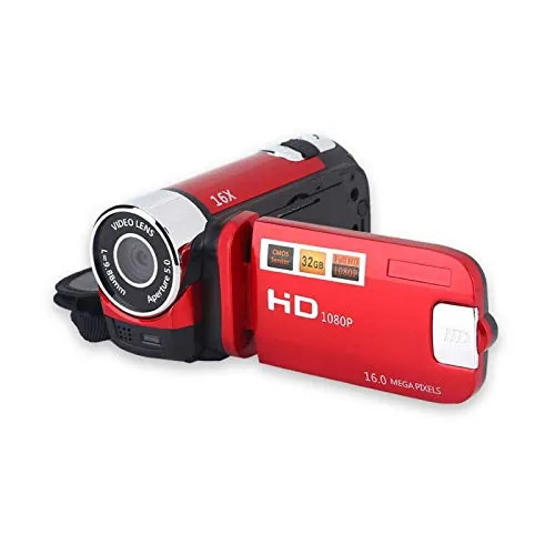 Videocámara portátil de Video 1080P FHD 16x Zoom Digital, Cámara Digital Trabar DV con Sensor COMS, Altavoz Incorporado, Pantalla giratoria de 270 °, Cámara de Video(Red)