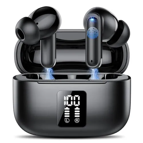 Auriculares Inalámbricos Bluetooth 6.0 con ENC, Carga USB-C, IPX7, Negro | 4 Mic con Reducción de Ruido ENC, 50H con Graves, Carga Rápida USB-C,ergonómico ligero para uso cómodo