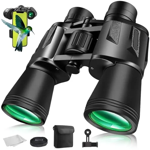 Binóculos Profissionais 20 x 50 para Adultos Prisma BaK4 e Lentes FMC,Compacto Binóculos Poderosos para observação de pássaros, caça e jogos desportivos,inclui Adaptador,alça e pano de limpeza