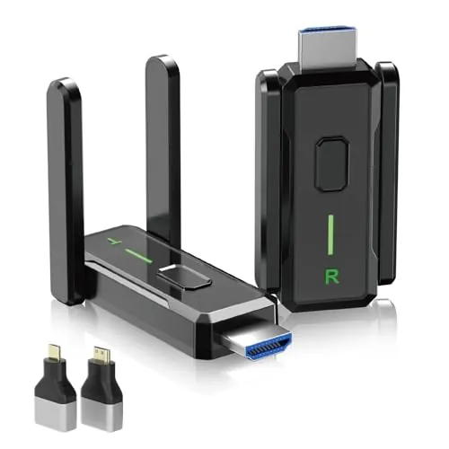 HDMI Inalámbrico,Transmisor y Receptor Inalámbrico 150 m, Plug and Play, Transmisor y Receptor HDMI con Antena Interna, Transmisión Estable de Vídeo/Audio para TV, PC, Proyector, Cámara (W3101)