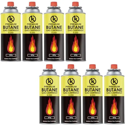 KROWN - Pack de Cartuchos K-250 de Gas Butano 227g para Hornillos Quemadores, Cartucho de Gas para Camping K-250, Bombonas para Sopletes (8 Unidades)
