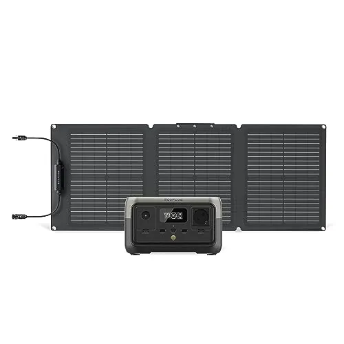 Estación de energía portátil EcoFlow River 2 256Wh con panel solar de 60 W | Batería LiFeP04, Hasta 600 W de potencia, Generador solar para acampar al aire libre/RV/hogar/balcón