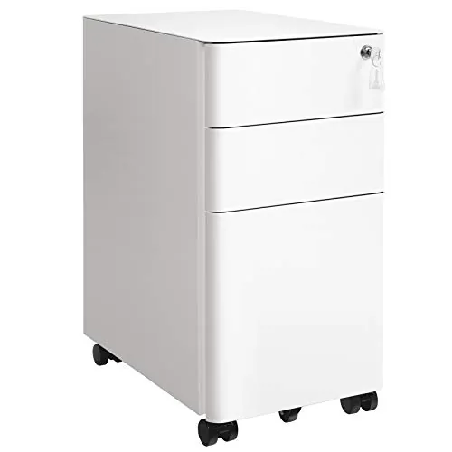 SONGMICS Cassettiera da Ufficio, Mobiletto per Documenti con Rotelle e Serratura, per Cancelleria e Cartelle Sospese, Bianco OFC030W01