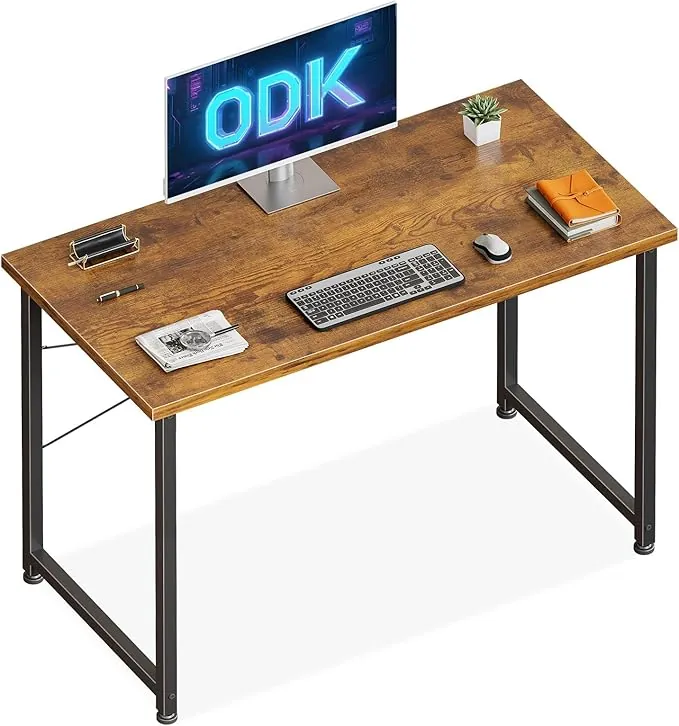 ODK Escritorio Pequeña, 100x48cm Mesa de Estudio de Ordenador con Pies Ajustables Mesa de Escritura de Ordenador para Oficina, Dormitorio, Marrón