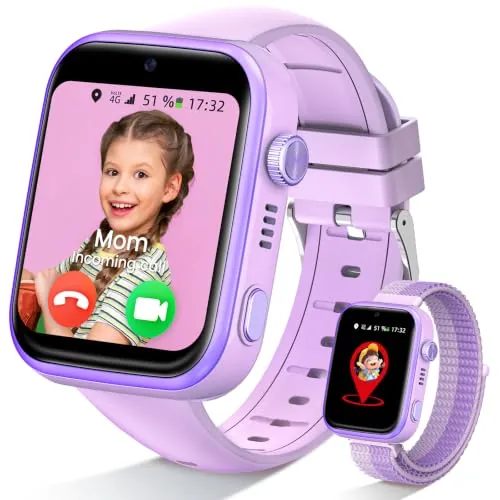 Pietraud 4G Mejorada Reloj Inteligente Niño con Llamadas, Morado
