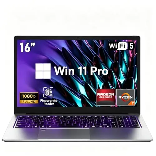 FUNYET Gaming Ordenador Portátil R7 5825U (hasta 4,5 GHz) Laptop 16 Pulgadas RAM 16 GB SSD 1 TB Win11 Notebook, 4500 mAh, WiFi 6, HDMI, USB 3.2, BT 5.2, Huellas Digitales y Teclado Retroiluminado