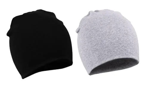 WYMAODAN Baby Beanie Hat, 2 uds., Gorra de algodón de otoño e Invierno, Suaves Sombreros de Doble Capa, Bonitos Sombreros, Gorro para bebé Unisex de 1 a 3 años de Edad (Negro + Gris Claro)
