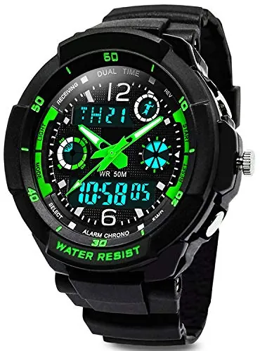 VDSOW Digital Reloj de Pulsera para niños - 50 m Impermeable Deportes al Aire Libre analógico Reloj con Alarma/Temporizador/Dual Tiempo Zona/luz LED electrónico para niños