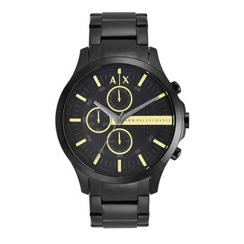 Armani Exchange Relojes de hombre, Movimiento de cuarzo cronógrafo y caja de 46 mm con correa de acero inoxidable, Negro azabache