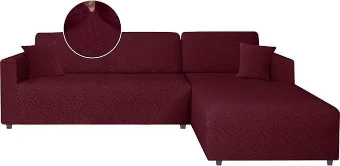 Ystyle Funda Sofa Chaise Longue Ajustables Izquierdo Derecho, Cubre Sofa Chaise Longue, 2 Piezas Protector Sofa Elasticas ChaiseLongue, Funda Sofa L (2 Plazas+2 Plazas, Borgoña)