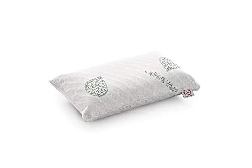 Textilhome – Almohada de Viaje Viscoelástica 43x24 cm | Núcleo de Visco 100% Natural, Tejido Ecológico con Aloe Vera, Transpirable, Suave y Lavable, Petate Enrollable para Transporte.