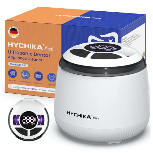 Limpiador Ultrasonidos Dental con Luz UV-C,Resistente al Agua,48kHz con Temporizador,4 Modos,200mL.Ideal para Prótesis Dentales,Alineadores,Protectores Bucales y Férulas Nocturnas.Blanco.