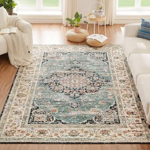 CHOSHOME Alfombra Salon de Pelo Corto mullida Parte Inferior Antideslizante | 200X290CM Lavable Alfombras Tradicionales Vintage Rug Modern Dormitorio Habitación Infanti Azul Vintage