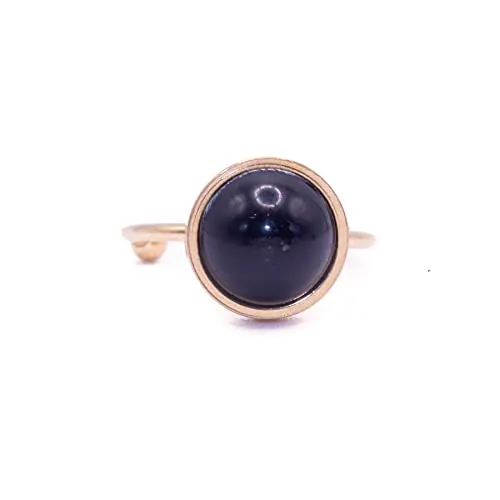 ZARZAMORA Anillo Mujer Acero Inoxidable Dorado y Piedra Natural - Ajustable con Piedra Protectora Energetica Curativa de Protección Anillos con Gema Semipreciosa (Obsidiana)