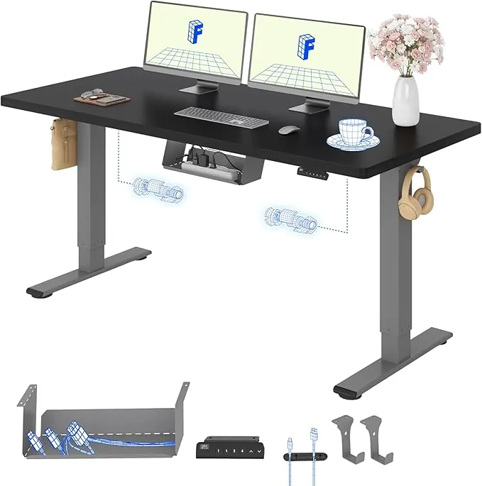 FLEXISPOT Escritorio Elevable Eléctrico 160X80cm con Tablero Entero con 2 Motor, Standing Desk, Mesa Elevable Escritorio de Elevable con 4 Opciones de Memoria Inteligente para Oficina y Hogar-Negro