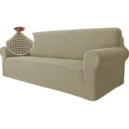 Ystyle Funda Sofa 3 Plazas, Ajustables Fundas Sofa Elasticas, Protector Sofa Gatos Arañazo y Perros Mascotas, Funda de Sofá con Reposabrazos Antideslizante Antimanchas Lavable, Caqui