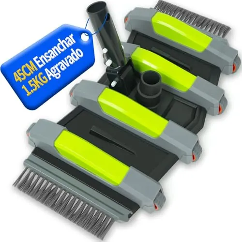 Cepillo Aspirador Piscina 45 cm con Ruedas, Cepillo Aspirador para Piscina con Conexión de Succión, Cepillo Limpiafondos Piscina Flexible con Cepillos Laterales, Compatible con Mangueras 32 mm y 38 mm