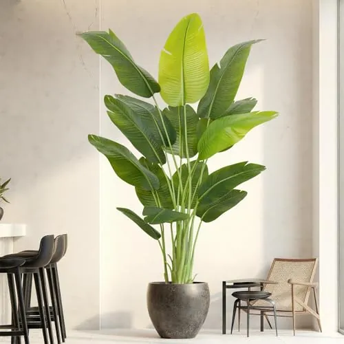 ZEEOZE Planta Artificial Ave del Paraíso 200cm Plantas Artificiales Decorativas con 15 Hojas de Plátano,Planta Artificial Grande Interior con Maceta Blanca para Decoracion Hogar Salon Casa Room Decor