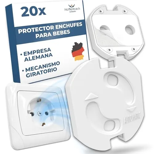 Hoffenbach 20x Protector de Enchufes para Bebés – Tapas de Seguridad Infantil para Enchufes – Protección para Bebés en el Hogar – Protectores de Enchufes con Giro – Seguridad en Casa – Blanco