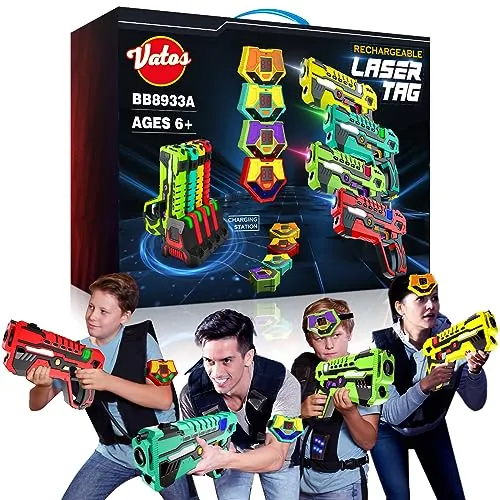 VATOS 4 Paquete Recargables Pistolas Láser – 0,9 MW Infrarrojos 2,4 GHz Sincronización de Datos Seguro Juego para Niños Grupo Familiar Actividad Interior al Aire Libre Juguete Divertido a Partir 8+