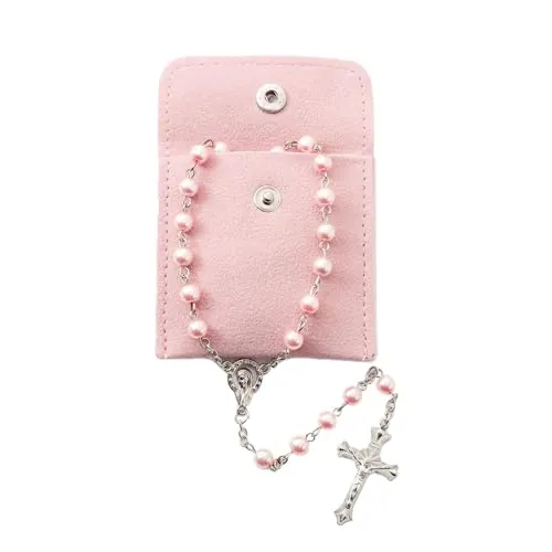 Calkkrer 1 Pieza Rosario católico Rosario de comunión con Cruz Retro Bolsa de Regalo de Terciopelo Cruz Elegante Bautismo Comunión Boda Fiesta de comunión