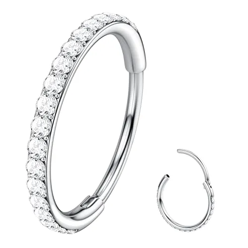 BodyBonita Piercing Nariz Aro - Acero Inoxidable 316L Septum Piercing 20G con Circonia Cúbica Helix Piercing Tragus Mujer Daith Rook Cartilage Conch Oreja Piercing Pendientes Aros Plata 7mm