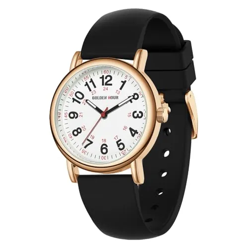 GOLDEN HOUR Reloj de Enfermera Impermeable para Profesionales Médicos, Estudiantes, Mujeres y Hombres, Esfera Luminouse Fácil de Leer, 24 Horas con Segunda Mano