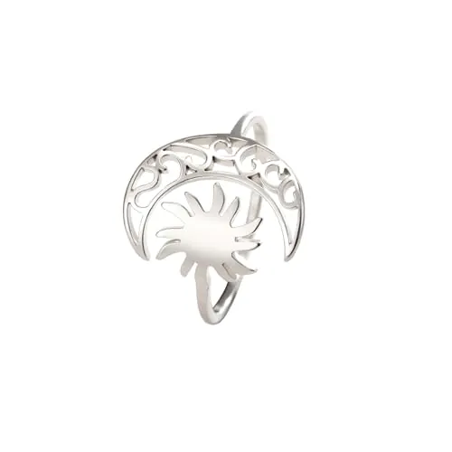 Dreamtimes Anillo de sol de luna creciente de luna creciente luna para las niñas de las mujeres anillos de luna de dedo abierto de acero inoxidable ajustanillos de luna de dedo de la joyería (plata)